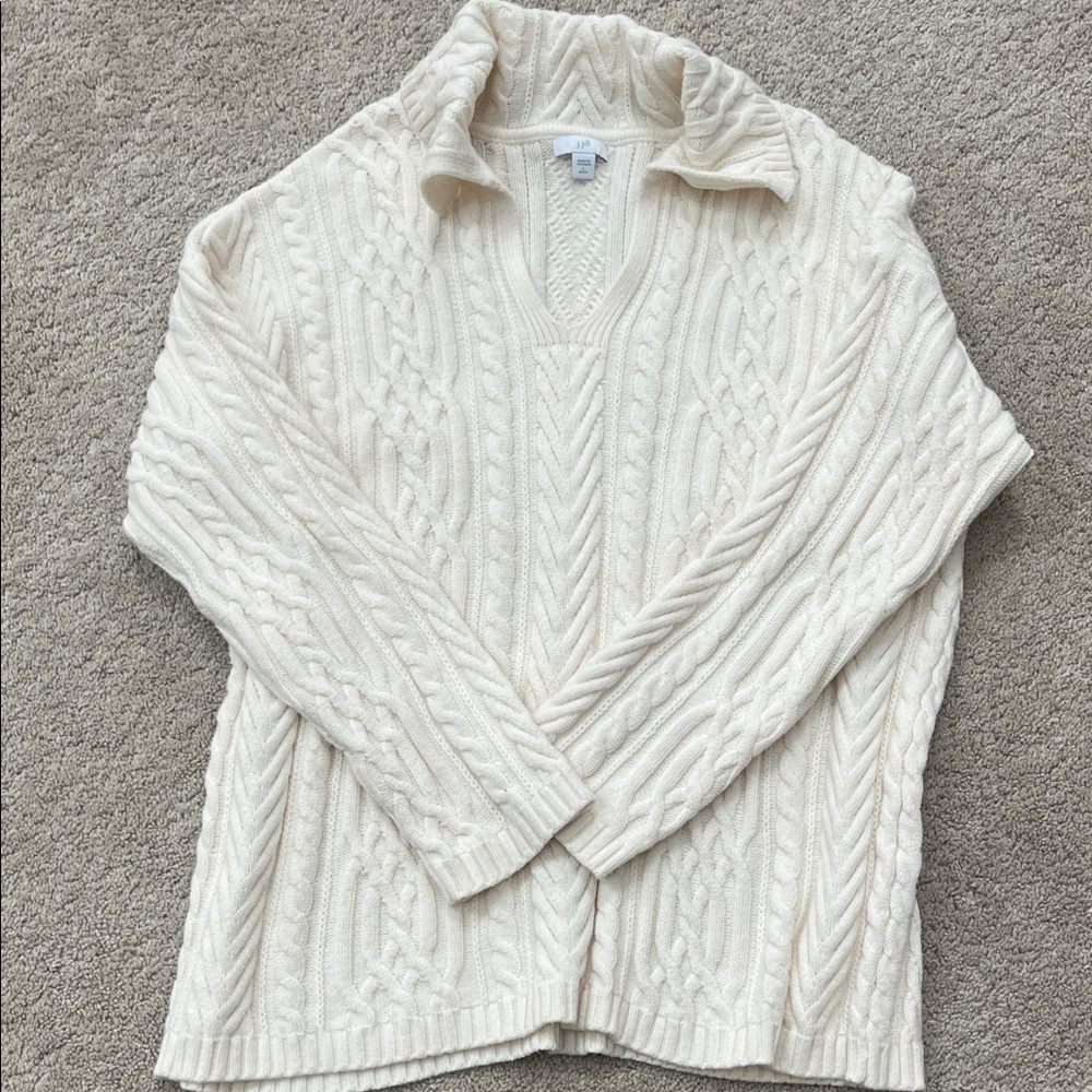 J. Jill Cream V-Neck Cable Knit Sweater